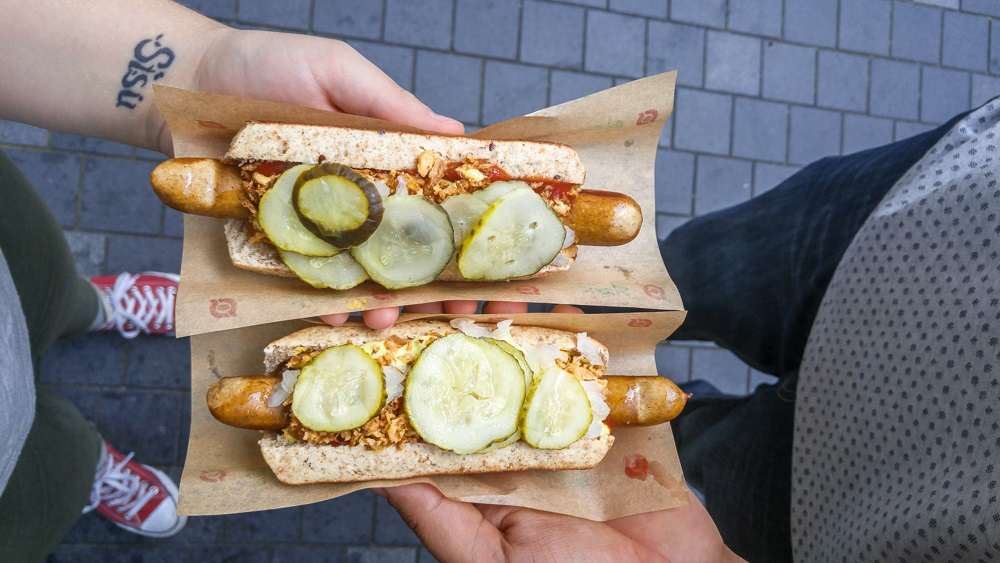 A Danish hot dog is one of Copenhagen's best cheap eats.