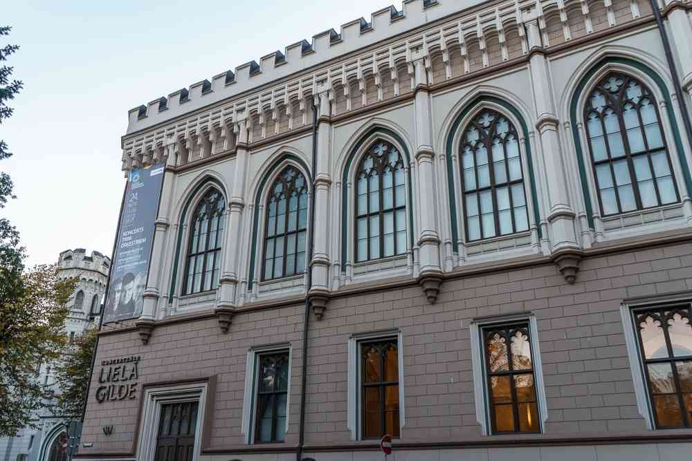Free Self-Guided Riga Walking Tour: Exterior of the Neo-Gothic 'Great Guild' of Riga.