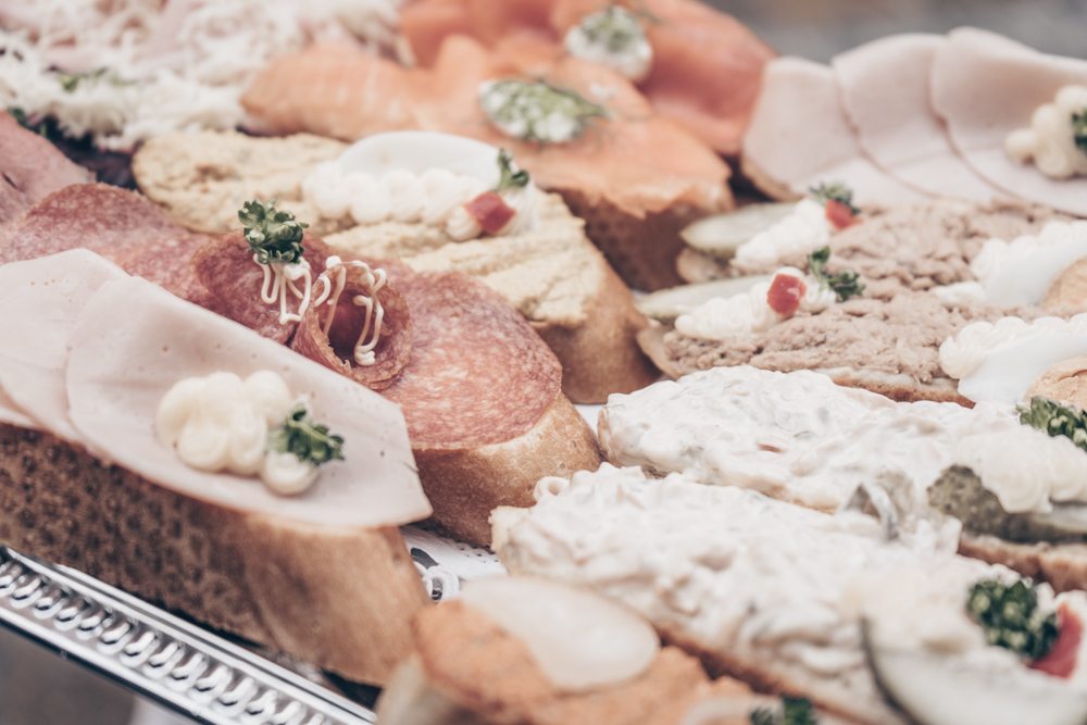 A platter of open-faced sandwiches from Delikatessen Frankowitsch in Graz.