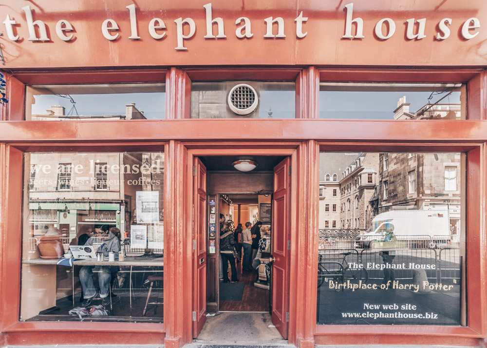 Free self-guided Edinburgh walking tour: View of the facade of the famous Elephant House cafe where JK Rowling spent considerable time penning the first Harry Potter story. It is one of the most popular places to see in Edinburgh: Claudine Van Massenhove/shutterstock.com