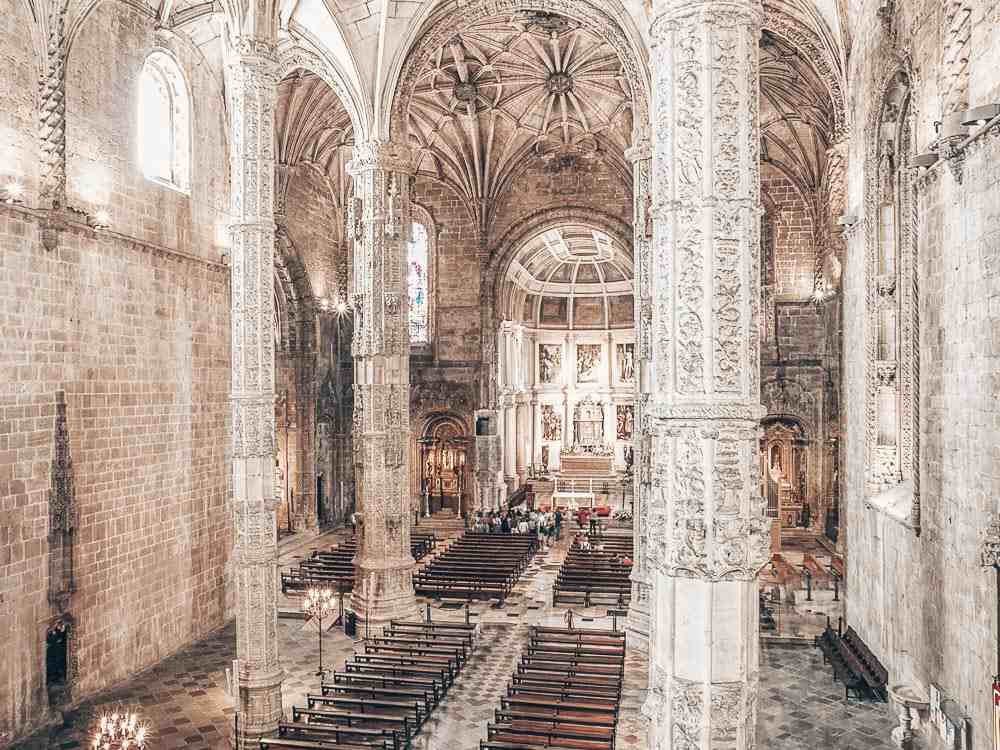 24 Hours in Lisbon: The cavernous well-lit nave of the Jeronimos Monastery