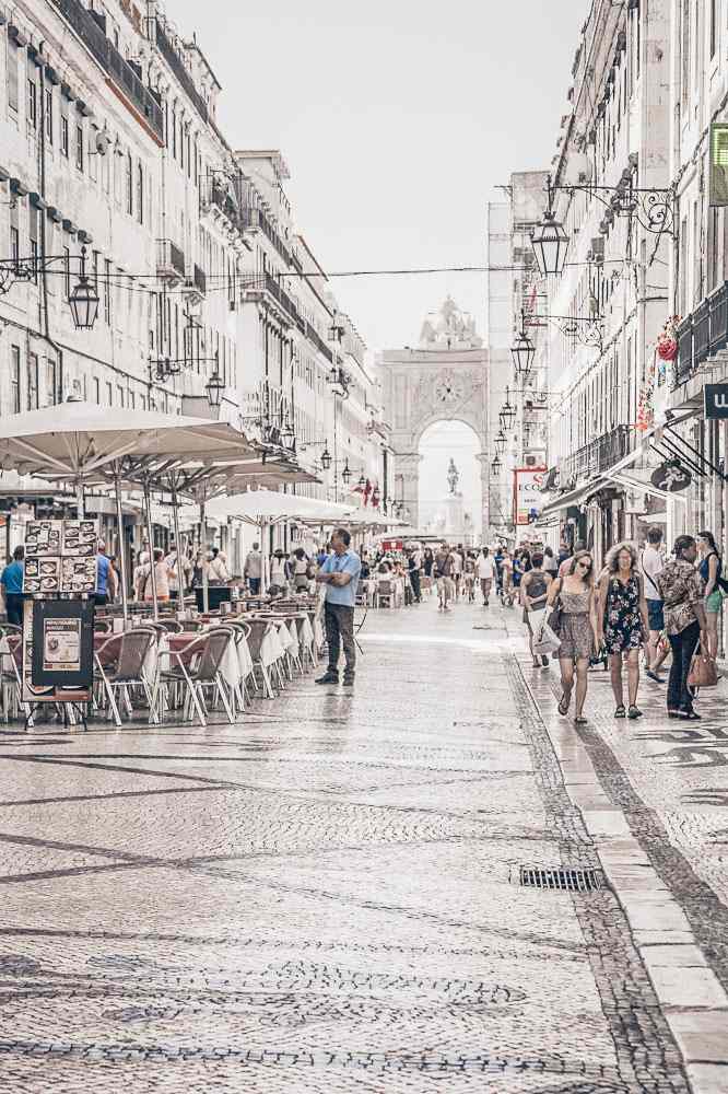 One Day in Lisbon: People walking on Rua Augusta, a popular pedestrian-only street.