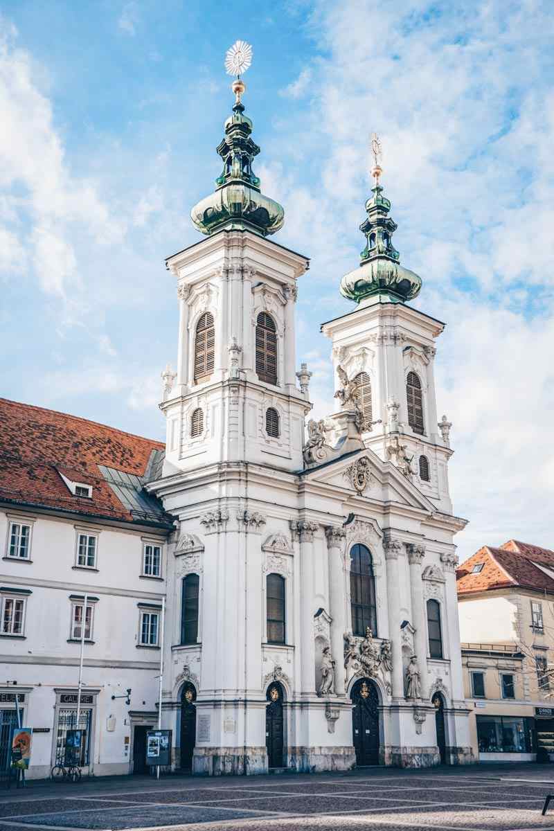 Places to visit in Graz: The strikingly beautiful facade of the Church of Our Lady of Succor