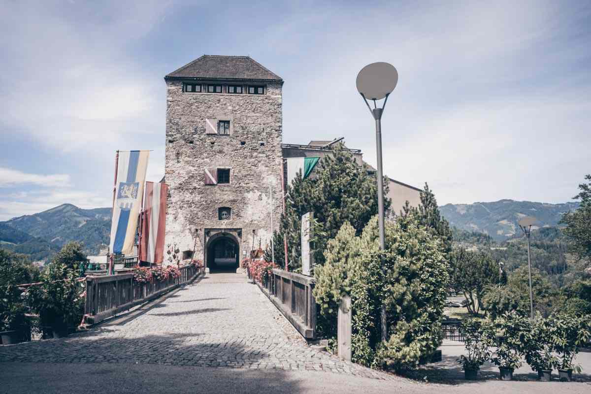 Entrance to the medieval Oberkapfenberg Castle in Kapfenberg