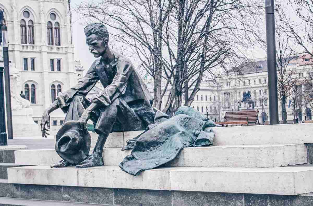 Statue of Attila József, a famous Hungarian poet near the Parliament in Budapest