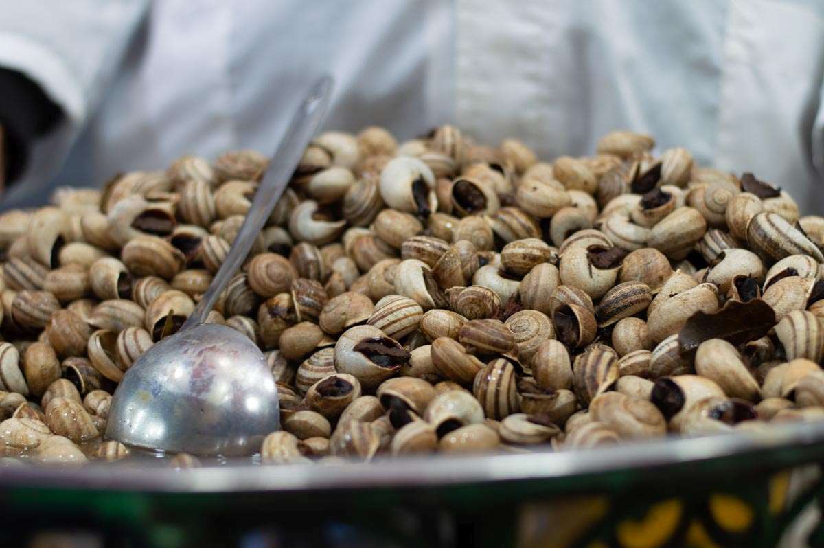 Marrakech: A massive pot of snails in spicy broth in Jemaa el Fna 