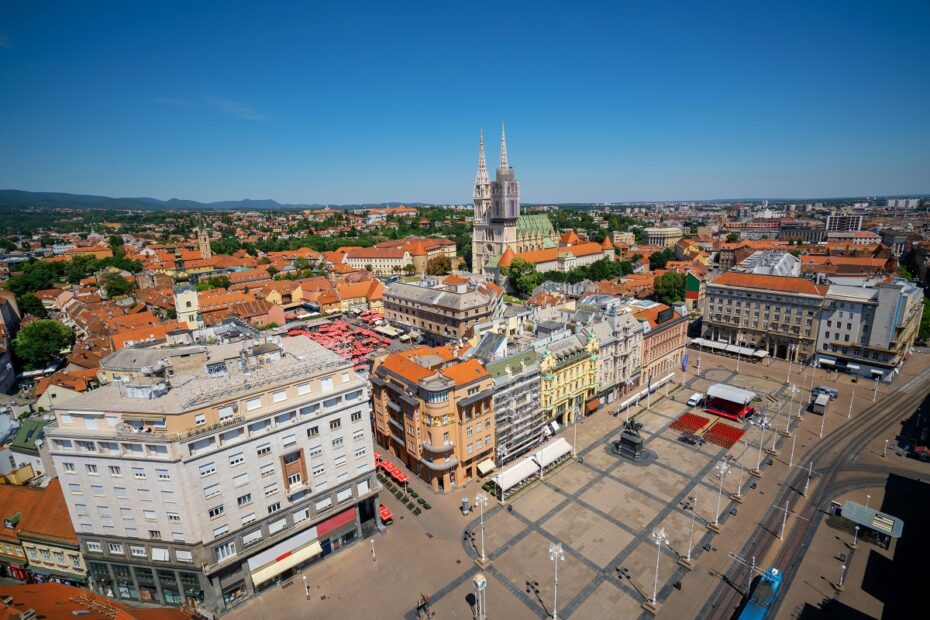 Aerial view of the Zagreb, Croatia on a sunny day