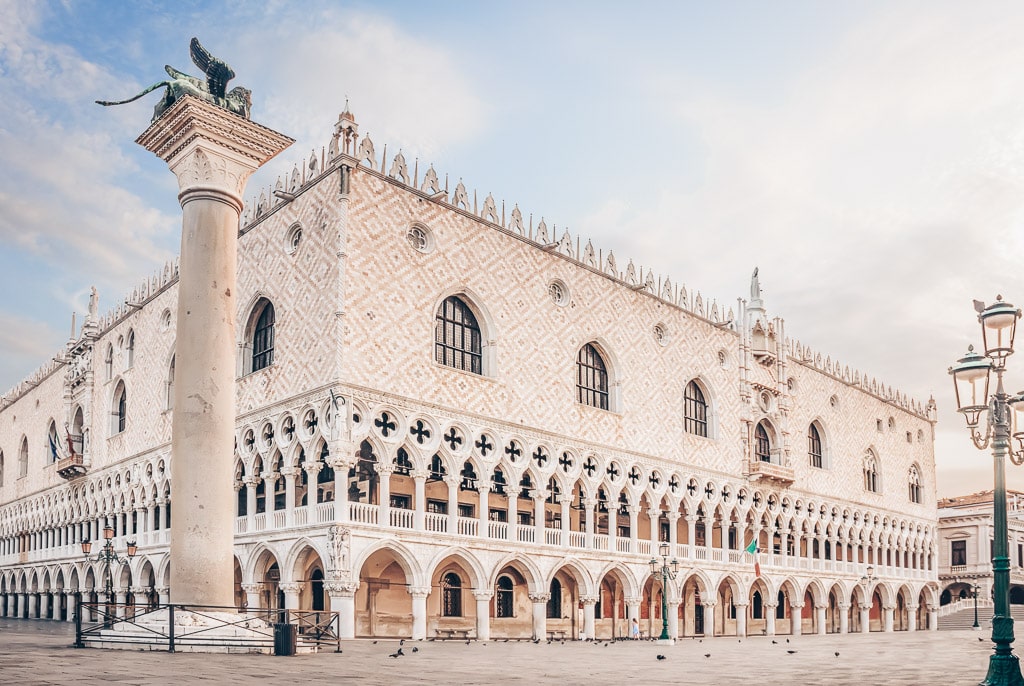The magnificent Doge's Palace at sunrise in Venice.