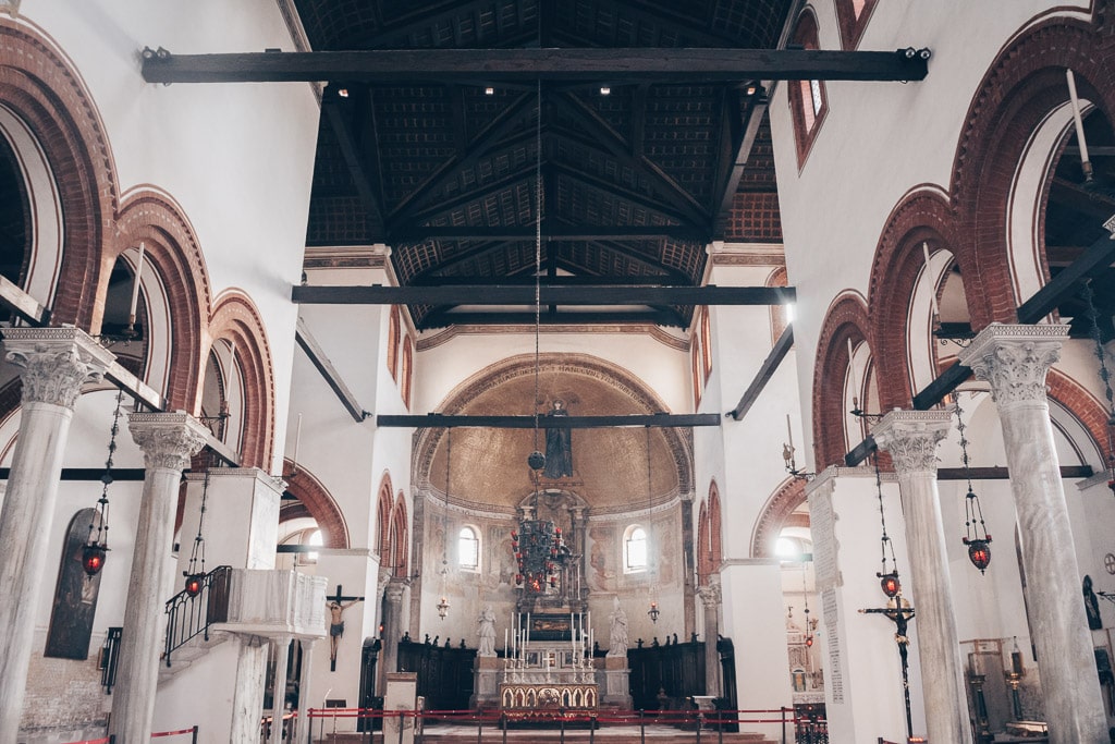 The magnificent interior of the Basilica dei Santi Maria e Donato in Murano, Italy.