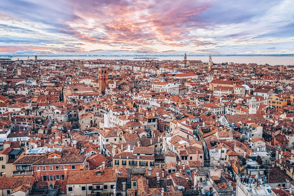 Panoramic view of Venice from the St. Mark's Bell Tower (Campanile)