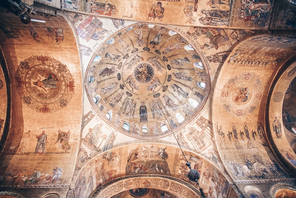 The stunning Ascension Dome inside St. Mark's Basilica in Venice, Italy.