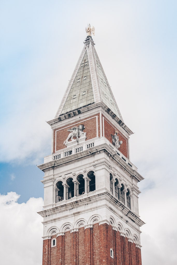 The top of the St. Mark’s Bell Tower (Campanile) in Venice.