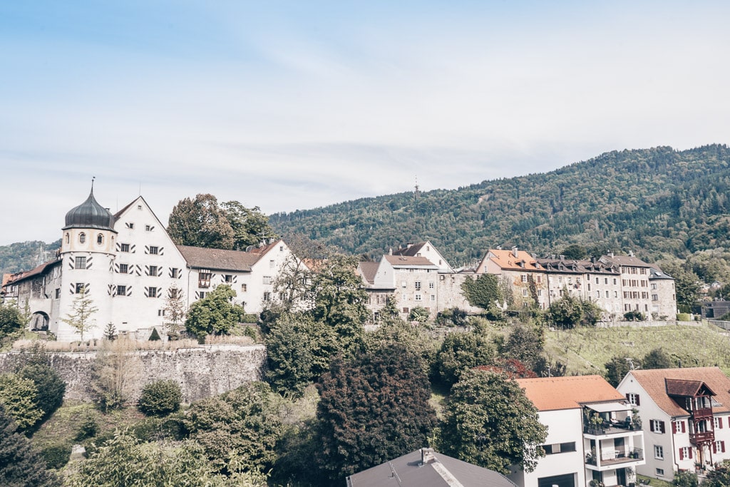Panorama of the fortified Upper Town (Oberstadt) of Bregenz, Austria.