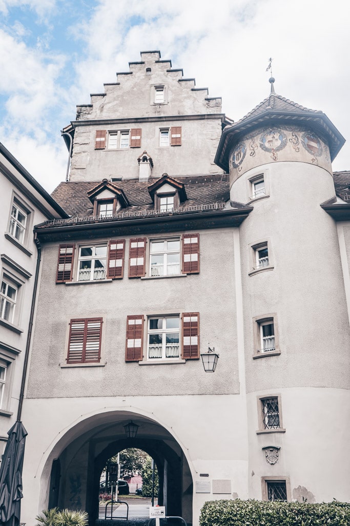 The ornate 14th-century Chur Gate (Churer Tor) in Feldkirch, Austria