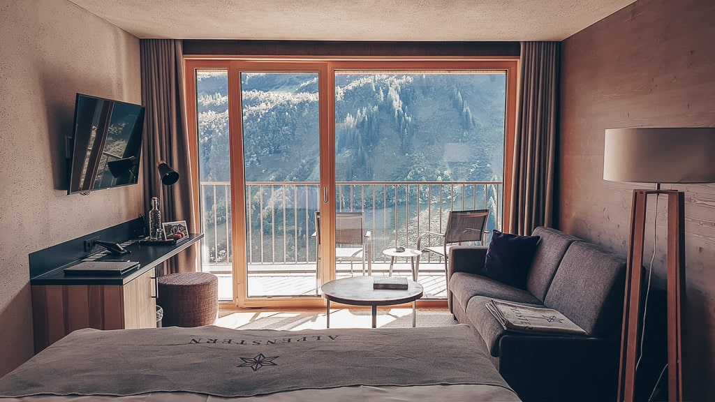 A swish designer room of Hotel Alpenstern in Damüls, Austria. 