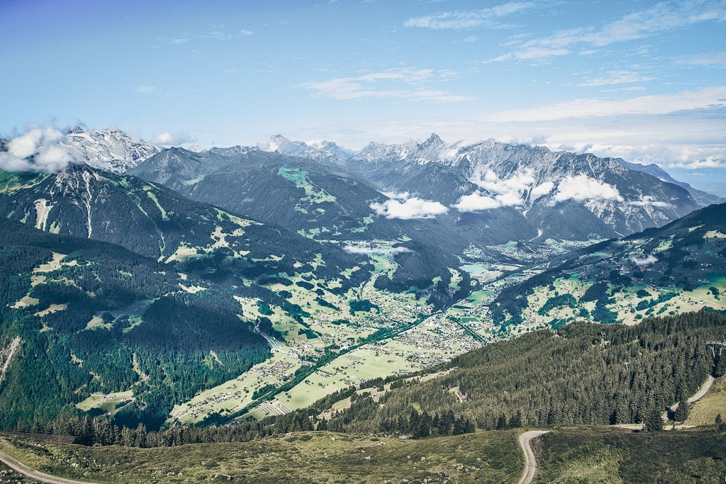 Panorama of the snow-capped mountains of the Montafon Valley in Vorarlberg, Austria.