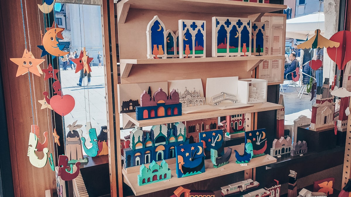 Venice Souvenirs: Painted wooden objects and toys at Signor Blum in Venice, Italy