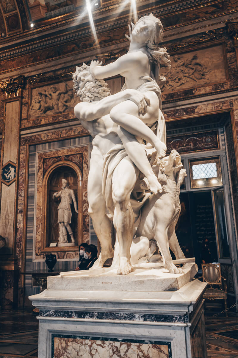 Bernini's incredibly lifelike 'Rape of Proserpina' sculpture inside the Borghese Gallery in Rome, Italy