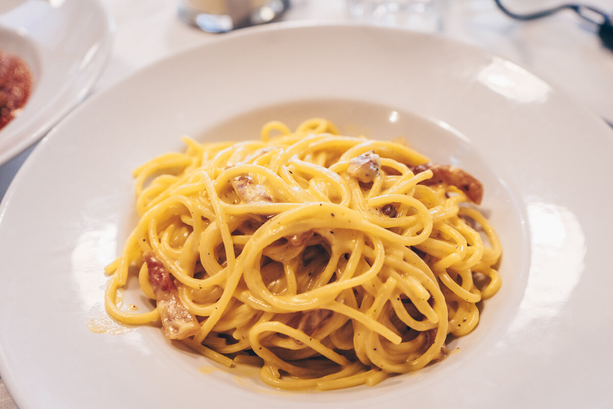 Rome Food: A plate of Pasta Carbonara, a tradtional Roman dish