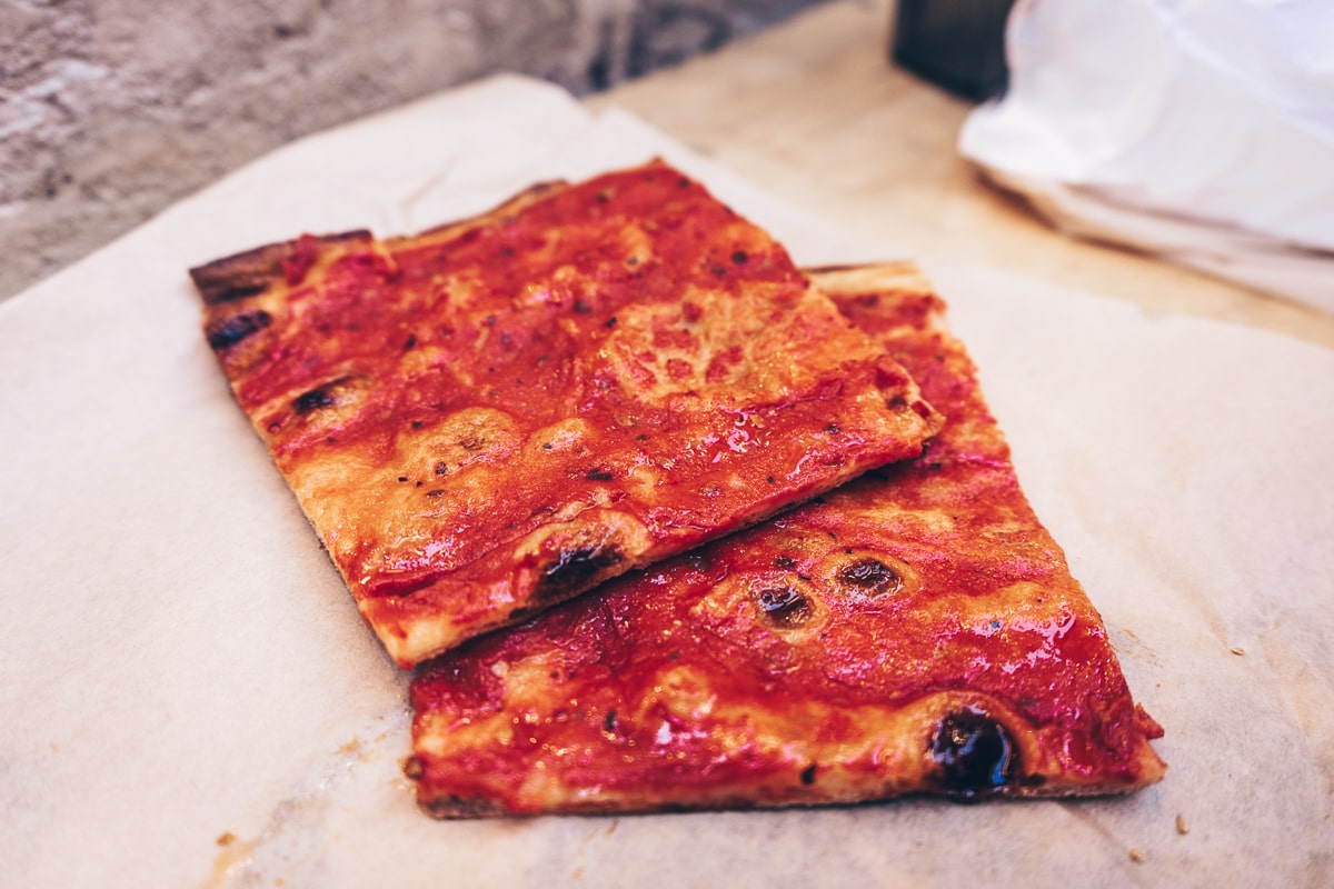 Italian Cuisine: Two slices of pizza rossa in Rome