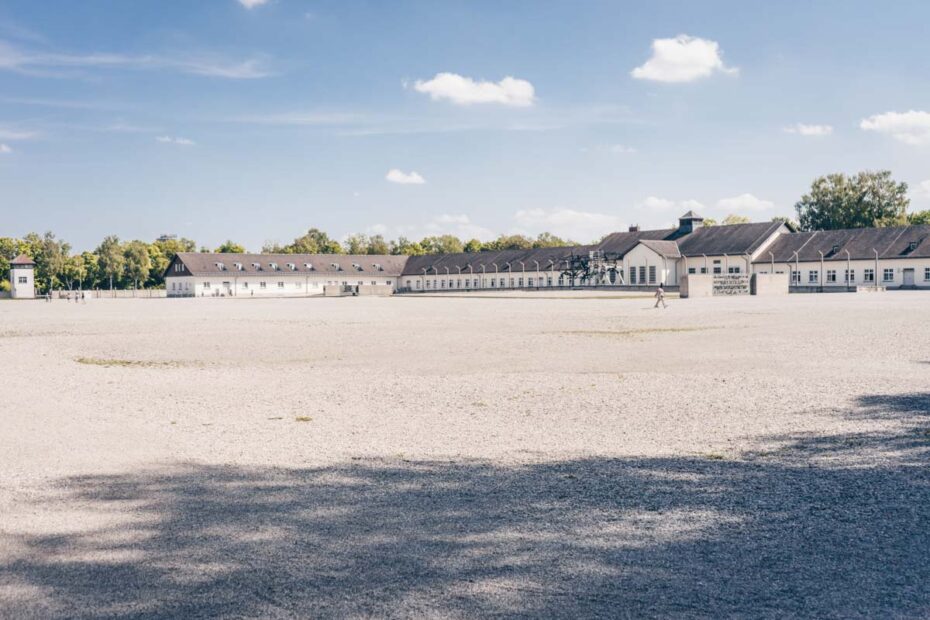 The roll call yard of the infamous Dachau Concentration Camp in Munich