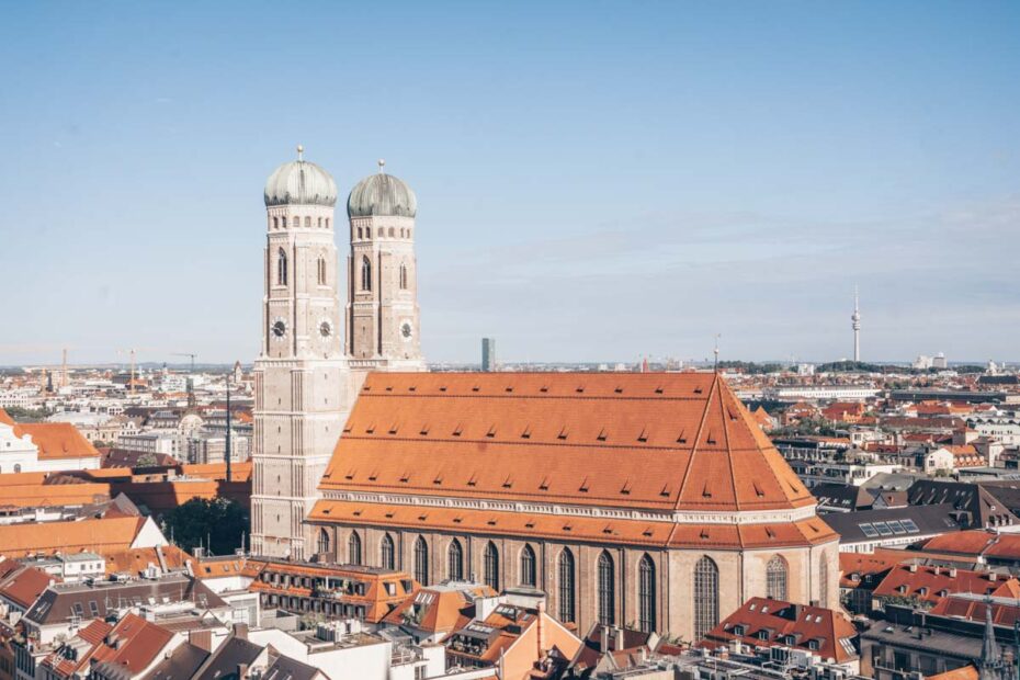 An aerial view of the Church of Our Lady (Frauenkirche) in Munich