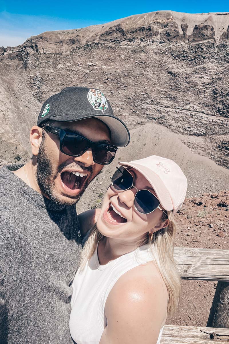 Hiking Mount Vesuvius: Couple posing for a selfie on the summit of Mount Vesuvius
