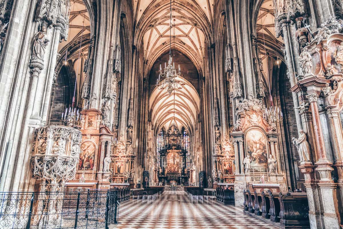 The vast interior of St. Stephen's Cathedral (Stephansdom) in Vienna