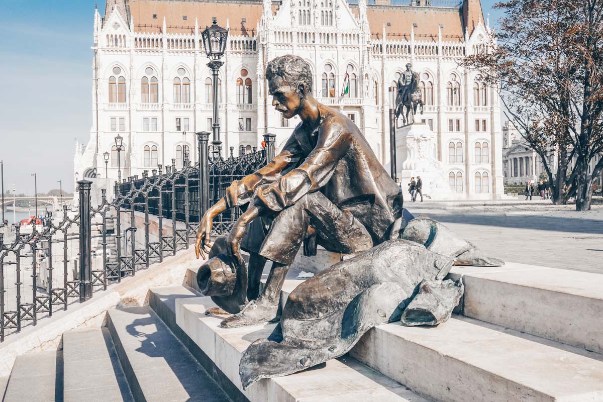 Budapest Landmarks: Statue of Attila József, a famous Hungarian poet near the Parliament Building