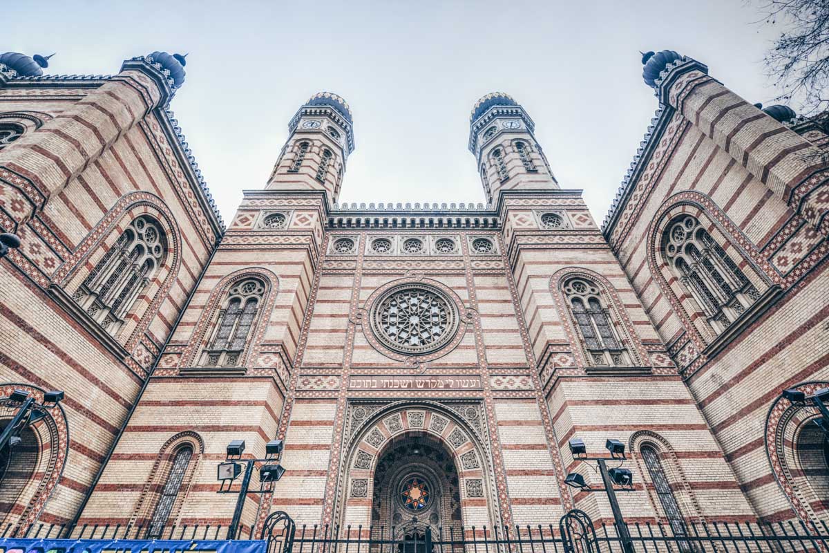 The striking Byzantine-Moorish building of the Dohany Street Synagogue in Budapest