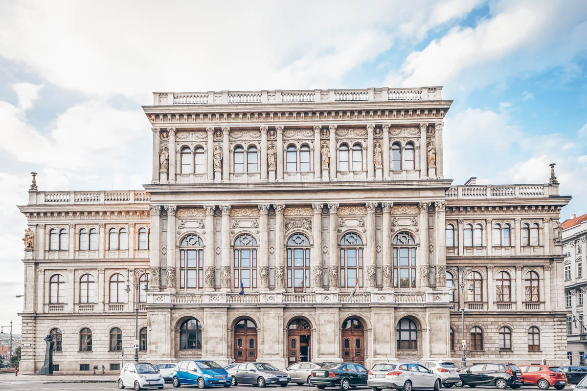 The beautiful Neo-Renaissance building of the Hungarian Academy of Sciences in Budapest.