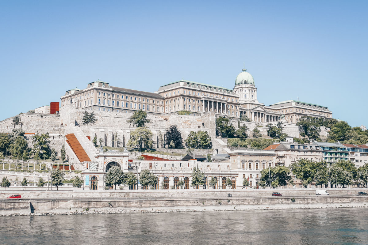 View of the massive Buda Castle from across the Danube River