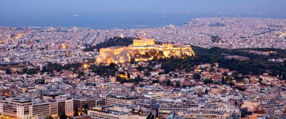 View of Athens and the Acropolis from Lycabettus Hill